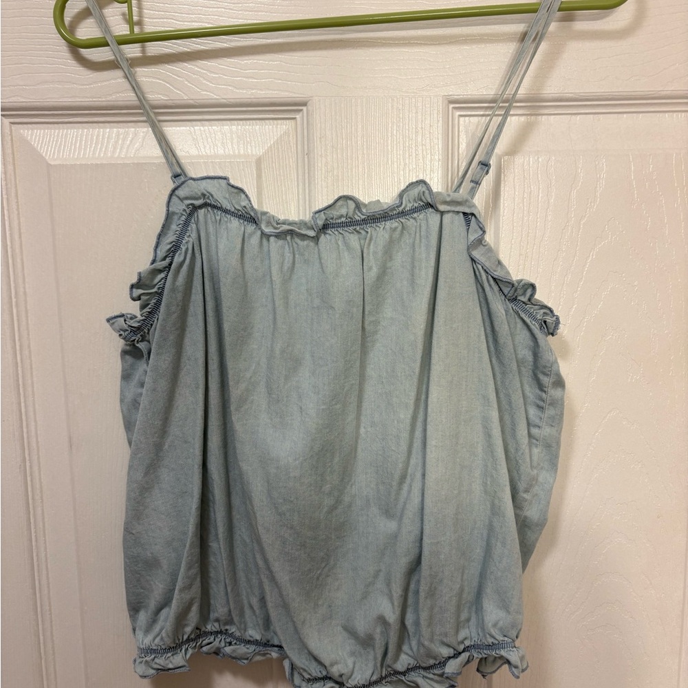 Express Light Blue Ruffled Tank Top